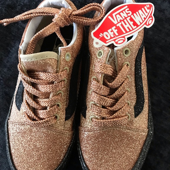 New VANS Kids Old Skool Shoes Party Glitter Black Rose Gold - Picture 14 of 16